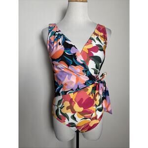 Hermoza One Piece Swimsuit‎ Size 6 Colorful Floral Wrap Style Full Coverage NWT